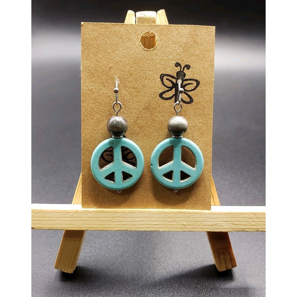 Dangle/Drop/Costume/North Carolina Blue & Gray Handcrafted Peace Sign Earrings!!